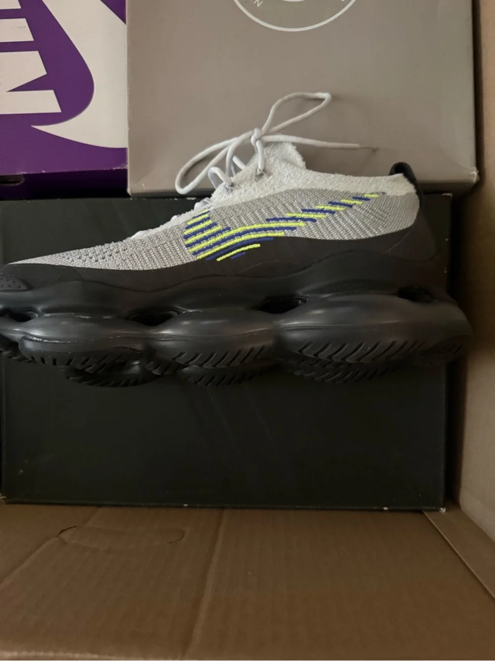 Nike mens Grey and Black Sneakers with Neon Yellow Accents